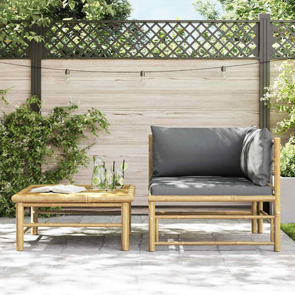2-tlg. Garten-Lounge-Set mit Dunkelgrauen Kissen Bambus