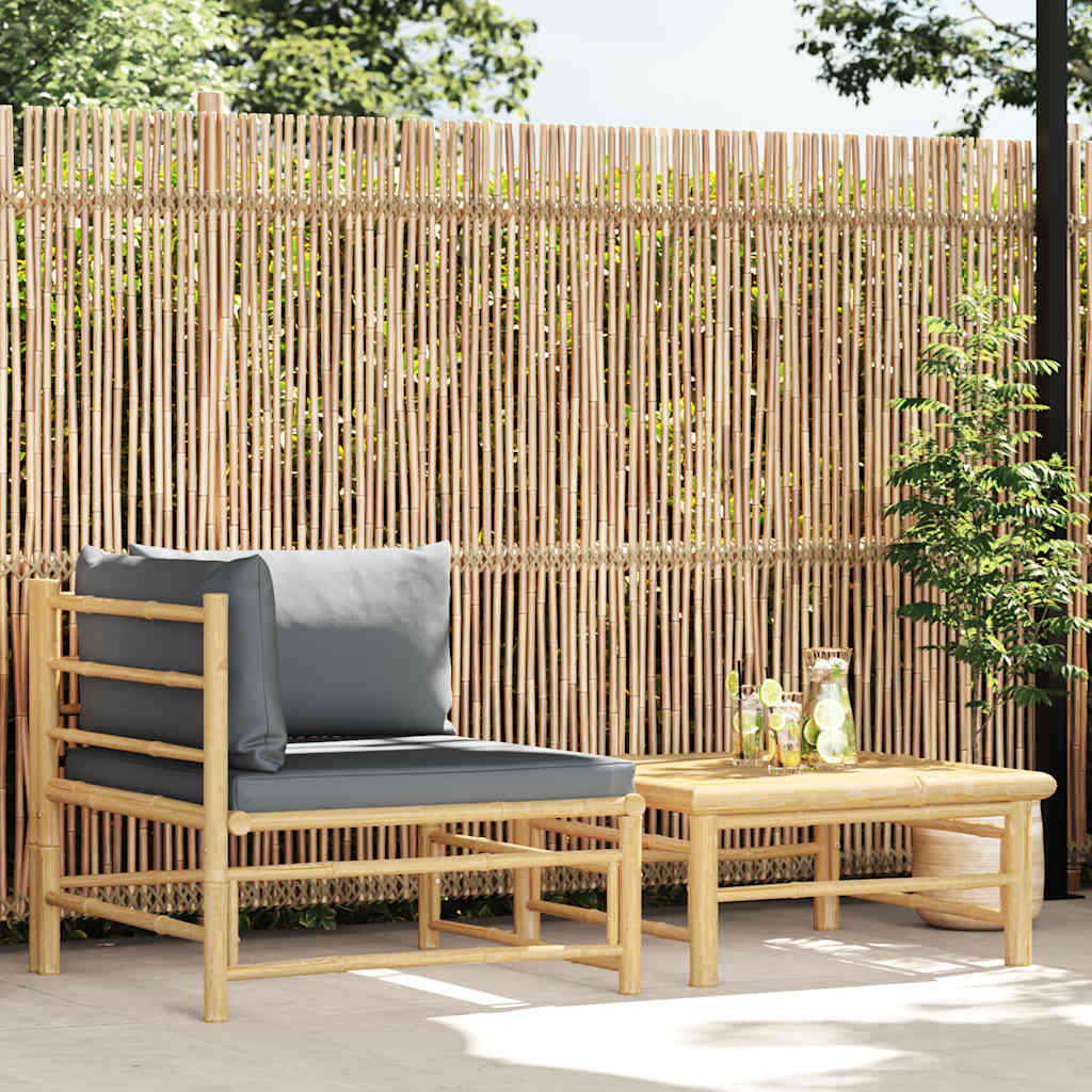 2-tlg. Garten-Lounge-Set mit Dunkelgrauen Kissen Bambus