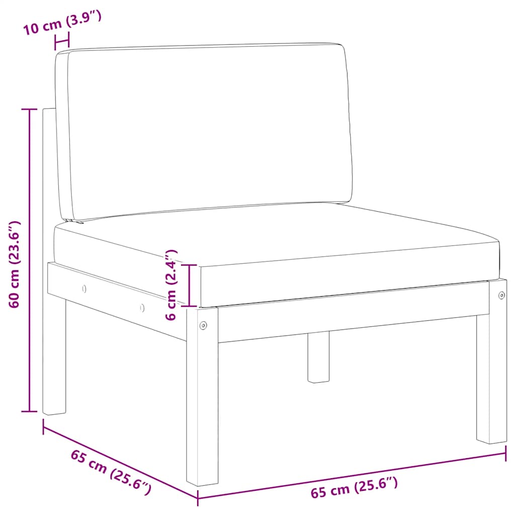 Garten-Mittelsofa mit Kissen Holz Akazie & Seil