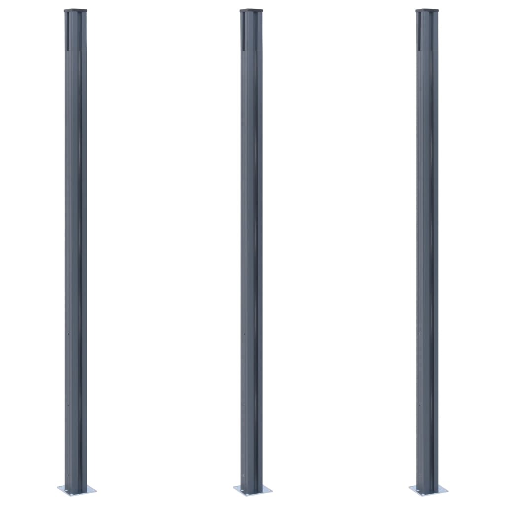 Zaunpfosten 3 Stk. Dunkelgrau 185 cm Aluminium