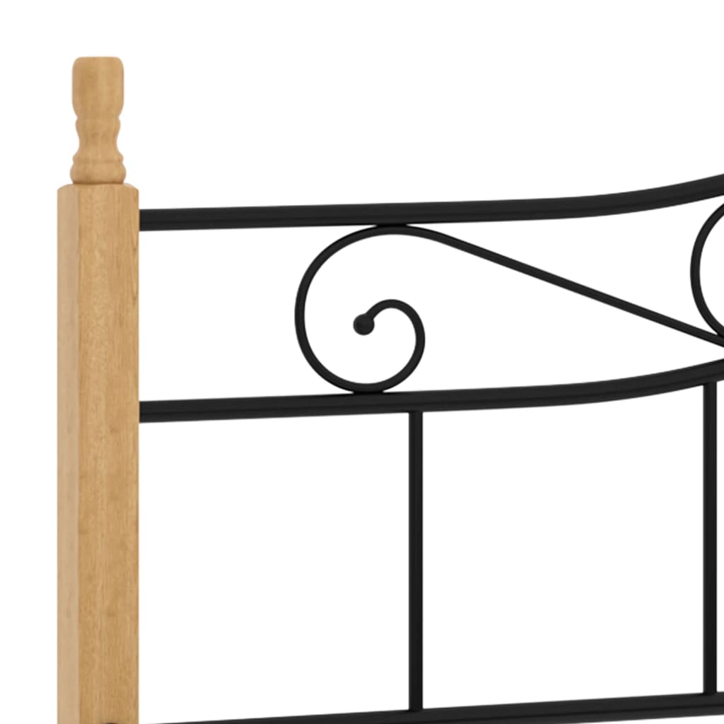Bettgestell Schwarz Metall und Massivholz Eiche 200x200 cm
