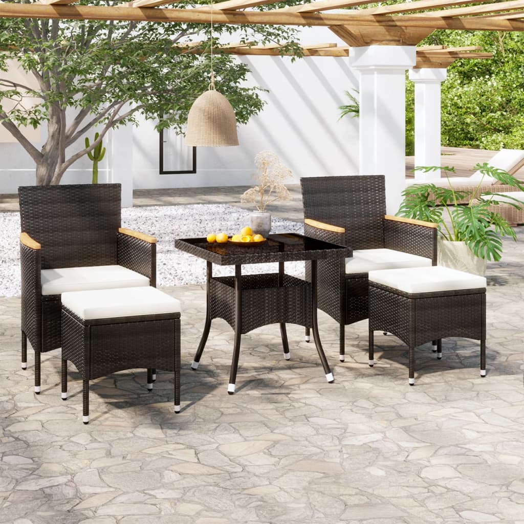 5-tlg. Garten-Essgruppe Poly Rattan und Hartglas Schwarz