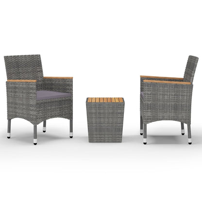 3-tlg. Bistro-Set Poly Rattan und Akazienholz Grau