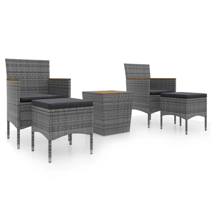 5-tlg. Garten-Bistro-Set Poly Rattan & Massivholz Akazie Grau