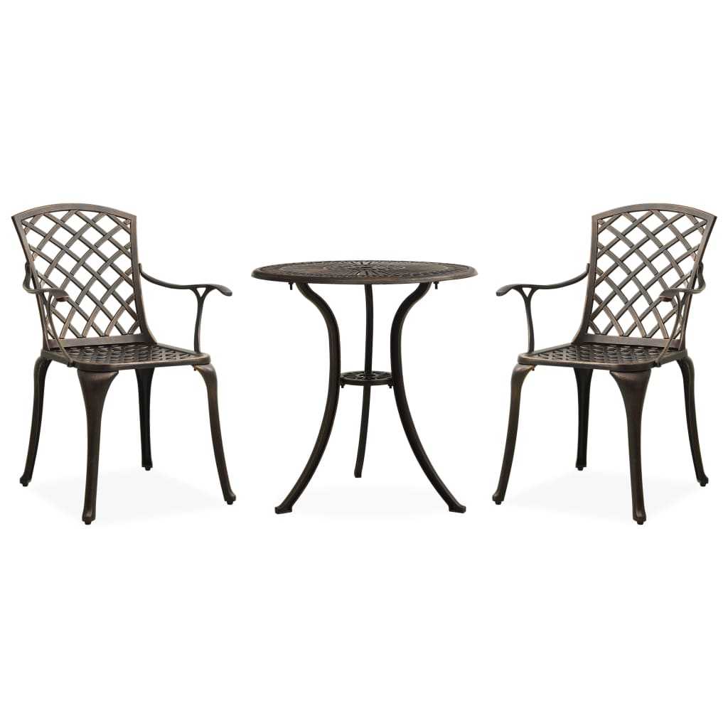 3-tlg. Bistro-Set Aluminiumguss Bronzen