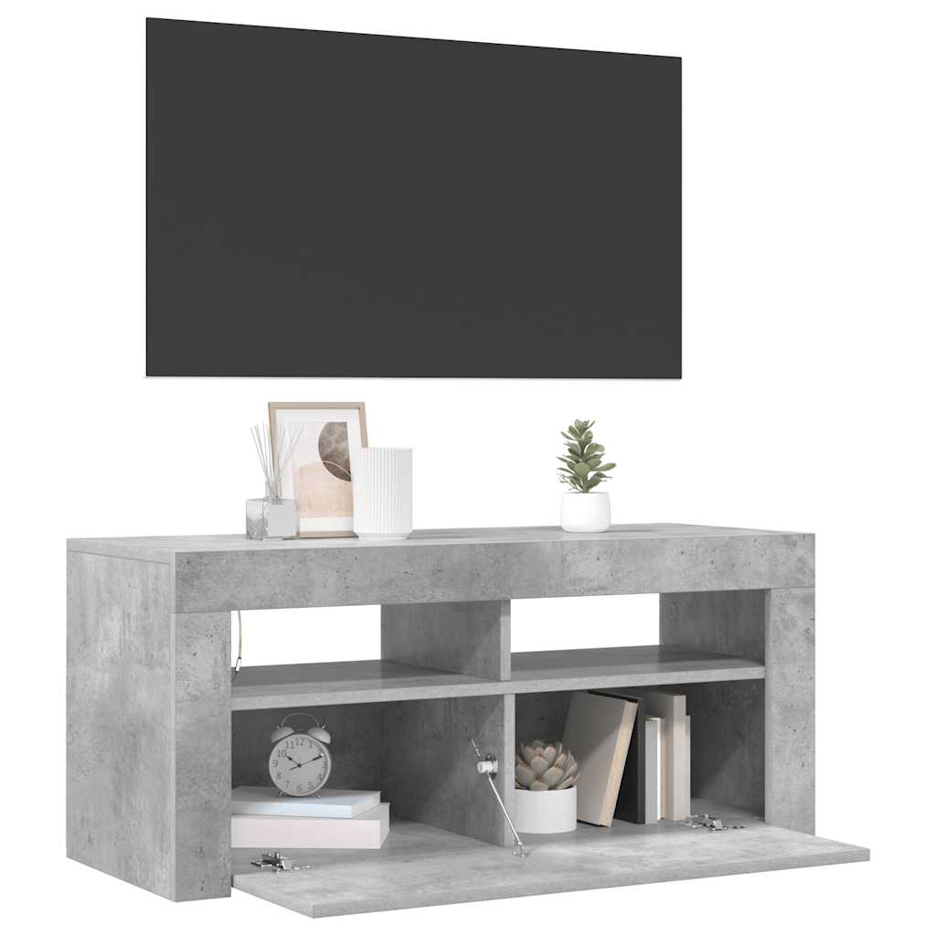 TV-Schrank mit LED-Leuchten Betongrau 90x35x40 cm