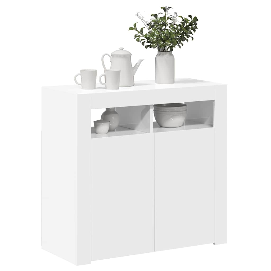 Sideboard mit LED-Leuchten Hochglanz-Weiß 80x35x75 cm