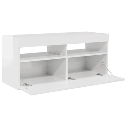 TV-Schrank mit LED-Leuchten Hochglanz-Weiß 90x35x40 cm