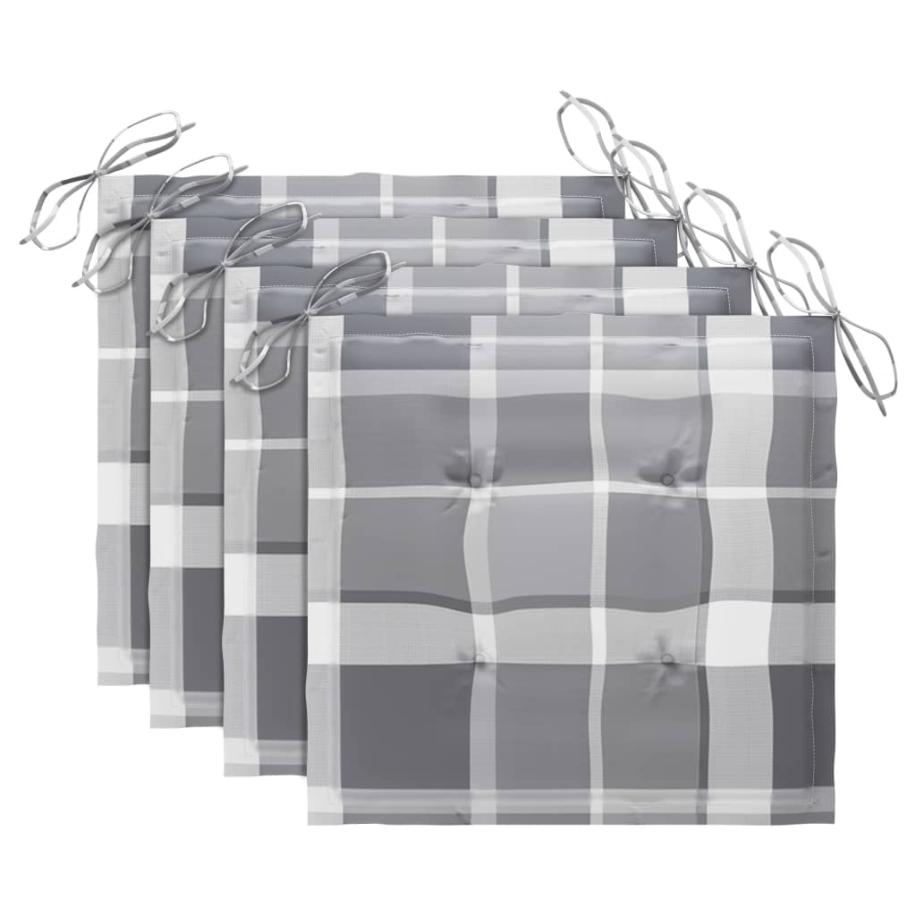 Gartenstühle Graue Karomuster-Kissen 3 Stk. Massivholz Teak