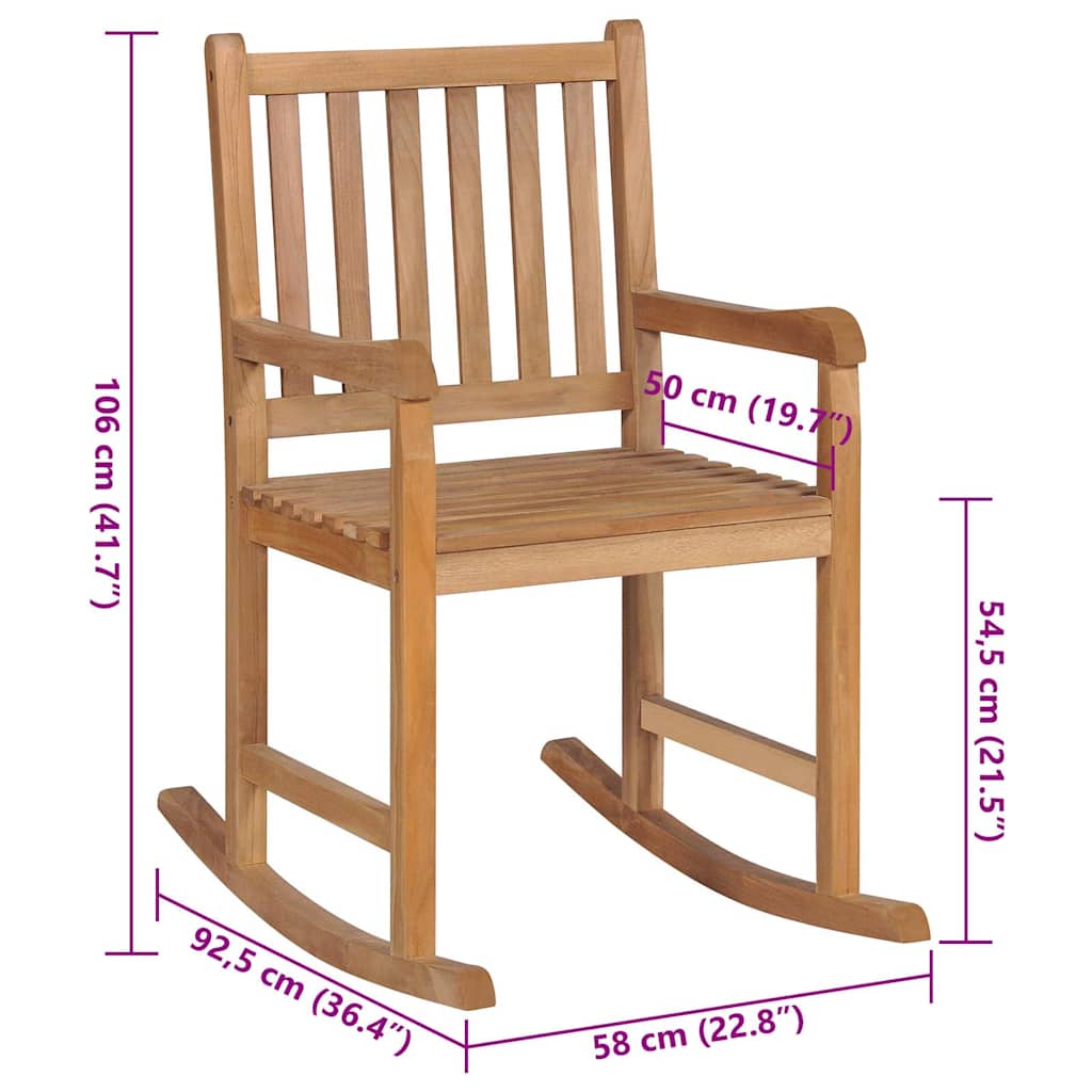 Schaukelstuhl mit Rotem Kissen Massivholz Teak