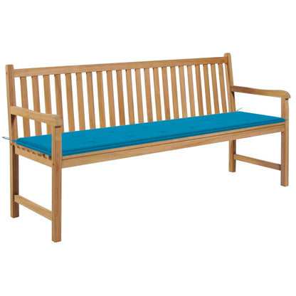 Gartenbank mit Blauer Auflage 175 cm Massivholz Teak