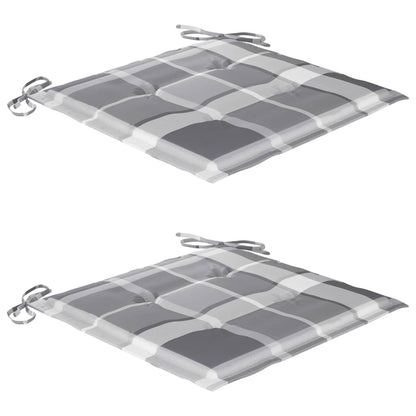 3-tlg. Bistro-Set mit Kissen Grau Karomuster Massivholz Teak