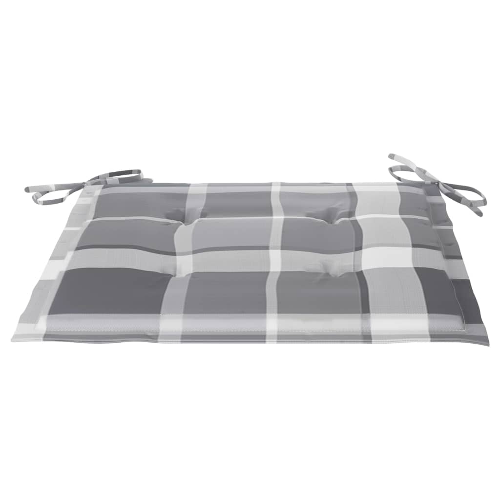 Gartenstühle 2 Stk. Graue Karomuster Kissen Massivholz Teak