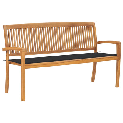 Stapelbare Gartenbank mit Auflage 159 cm Massivholz Teak