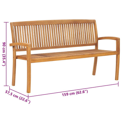 Stapelbare Gartenbank mit Auflage 159 cm Massivholz Teak