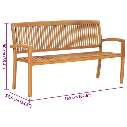 Stapelbare Gartenbank mit Auflage 159 cm Massivholz Teak