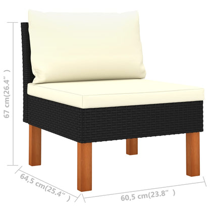 3-Sitzer-Gartensofa mit Kissen Schwarz Poly Rattan