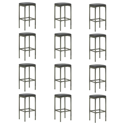 16-tlg. Gartenbar-Set mit Kissen Poly Rattan Grau