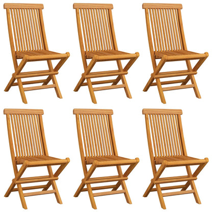 Gartenstühle mit Hellgrünen Kissen 6 Stk. Massivholz Teak