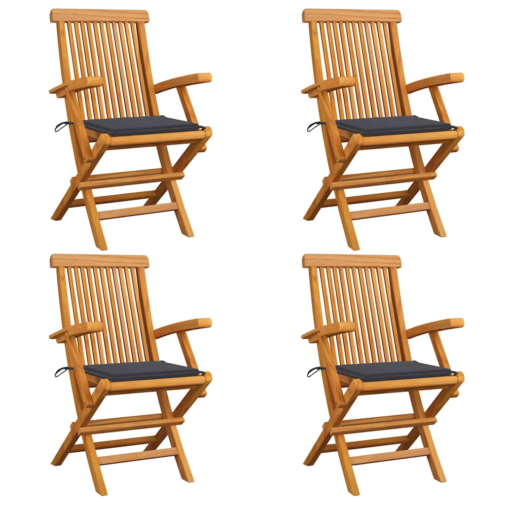 Gartenstühle mit Anthrazit Kissen 4 Stk. Massivholz Teak