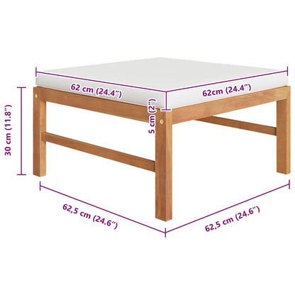 Fußhocker mit Creme Kissen Massivholz Teak