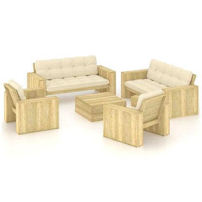 5-tlg. Garten-Lounge-Set mit Kissen Kiefernholz Imprägniert