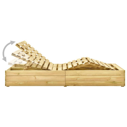 Doppel-Sonnenliege mit Grauen Auflagen Kiefer Imprägniert