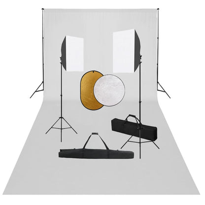 Fotostudio-Set mit Softboxen, Hintergrundsystem und Reflektor