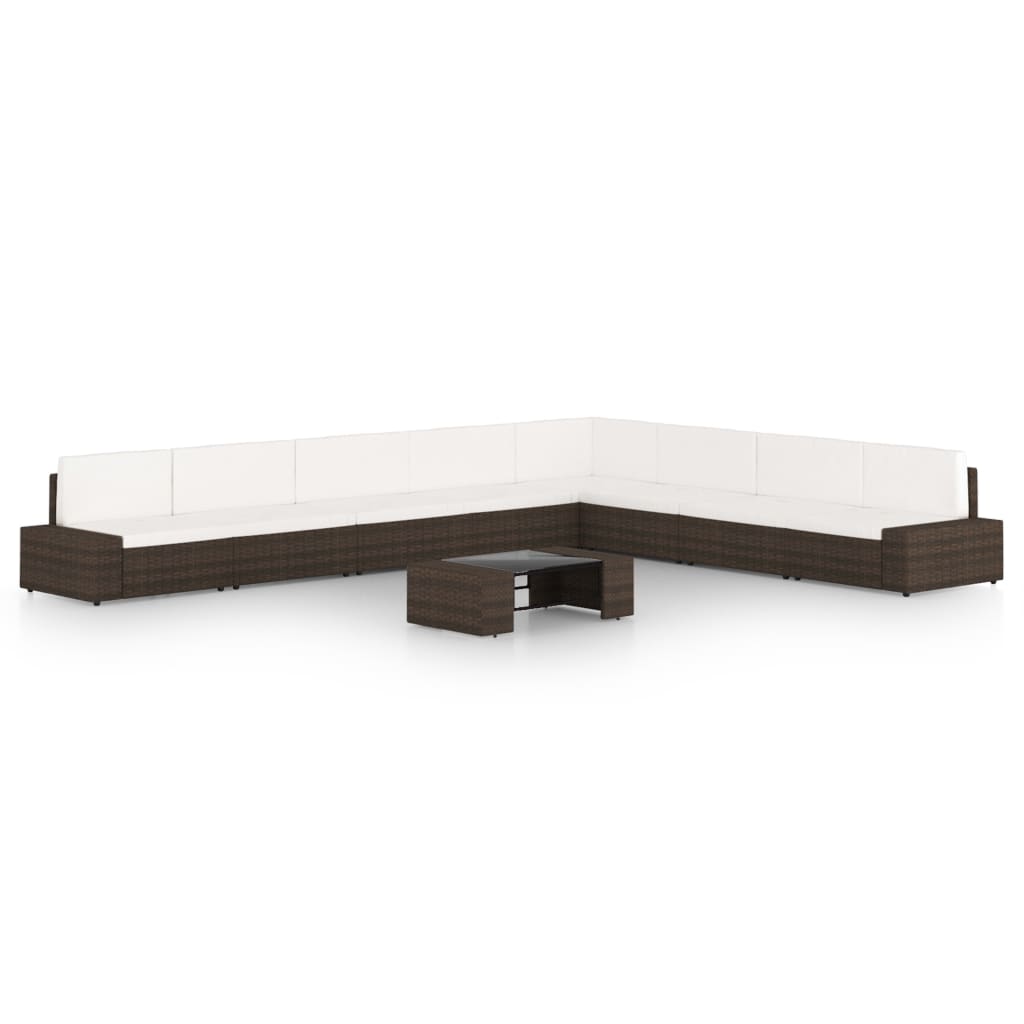 9-tlg. Garten-Lounge-Set mit Kissen Braun Poly Rattan