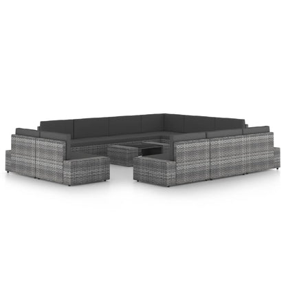12-tlg. Garten-Lounge-Set mit Kissen Grau Poly Rattan
