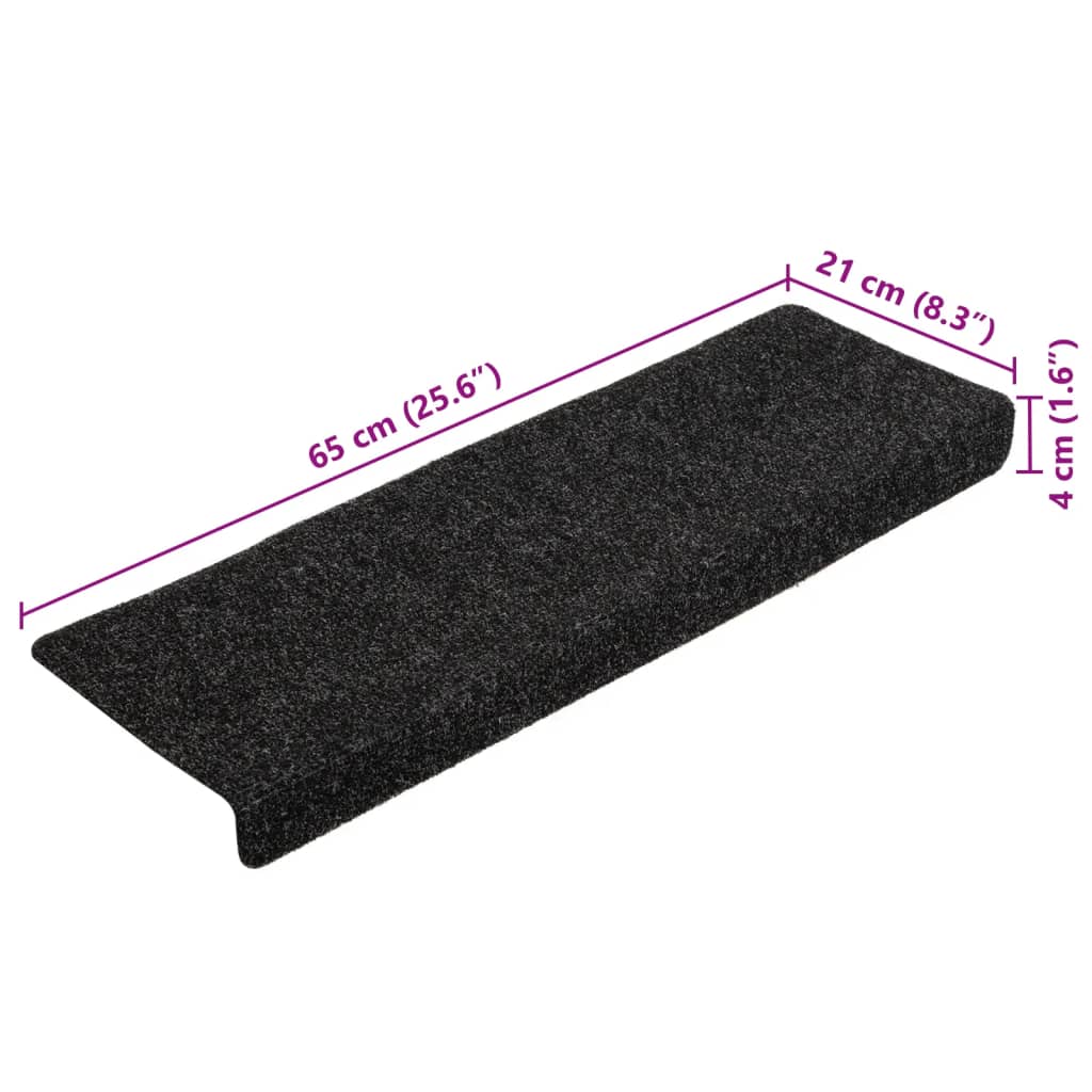 Stufenmatten Selbstklebend 10 Stk. 65x21x4 cm Schwarz Rechteckiger Rand
