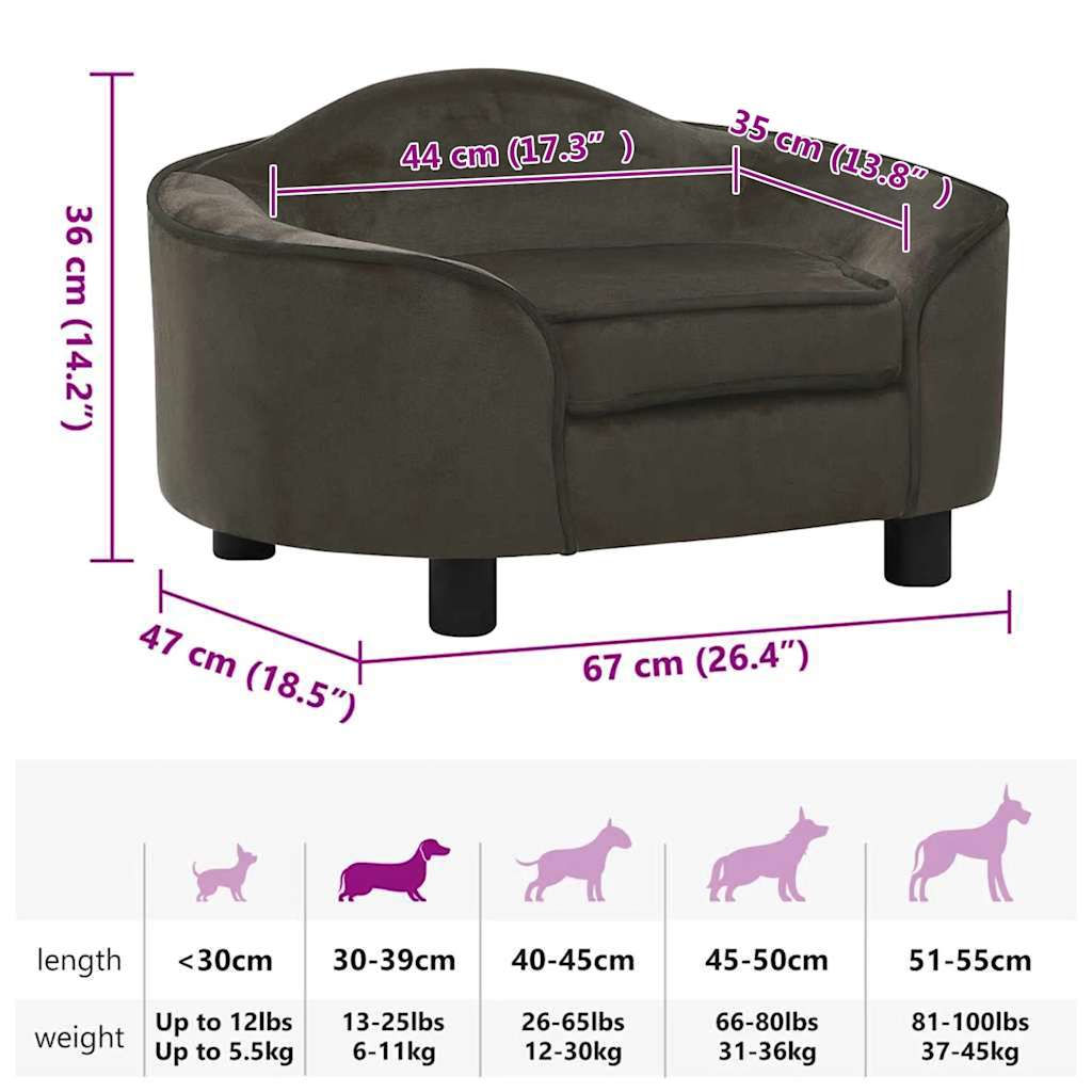 Hundesofa Dunkelgrau 67x47x36 cm Plüsch