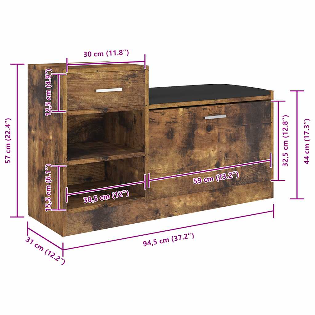 Schuhbank Räuchereiche 94,5x31x57 cm Holzwerkstoff