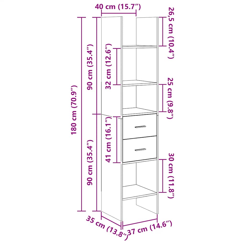 Bücherregal Sonoma-Eiche 40x35x180 cm Holzwerkstoff