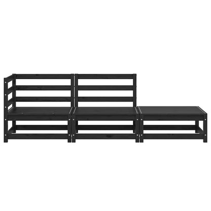 3-tlg. Garten-Lounge-Set Schwarz Massivholz Kiefer