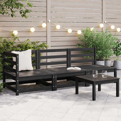 3-tlg. Garten-Lounge-Set Schwarz Massivholz Kiefer