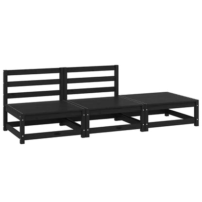 3-tlg. Garten-Lounge-Set Schwarz Massivholz Kiefer
