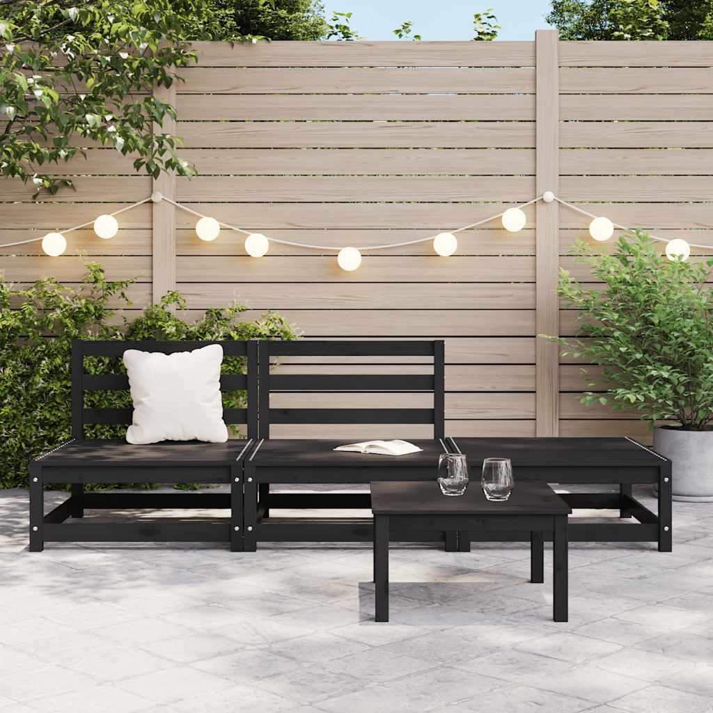 3-tlg. Garten-Lounge-Set Schwarz Massivholz Kiefer