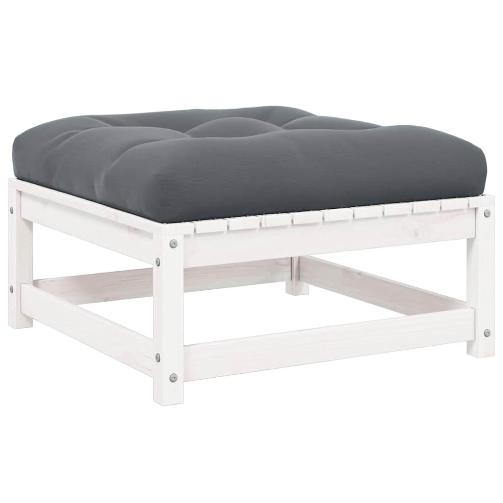 Garten-Fußhocker mit Kissen Weiß Kiefer Massivholz