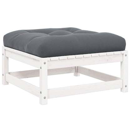 Garten-Fußhocker mit Kissen Weiß Kiefer Massivholz