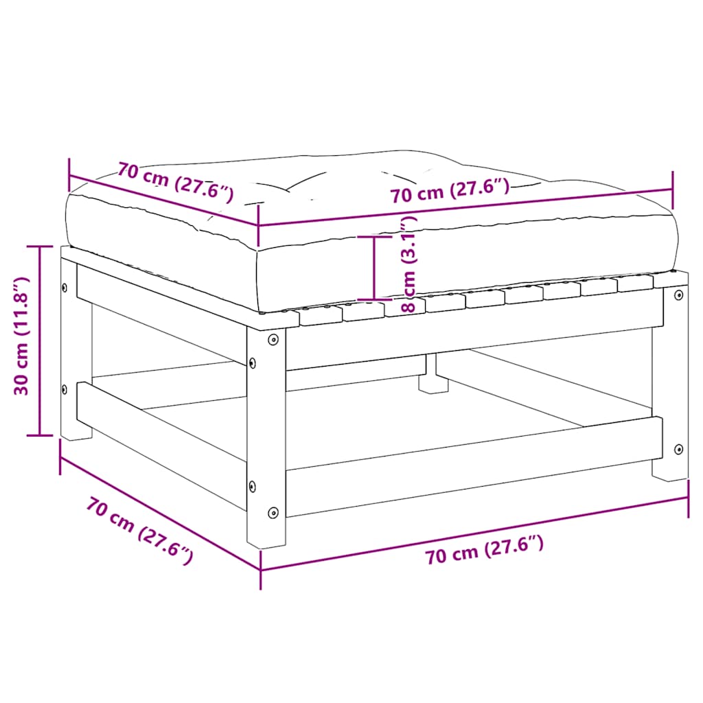Garten-Fußhocker mit Kissen Weiß Kiefer Massivholz