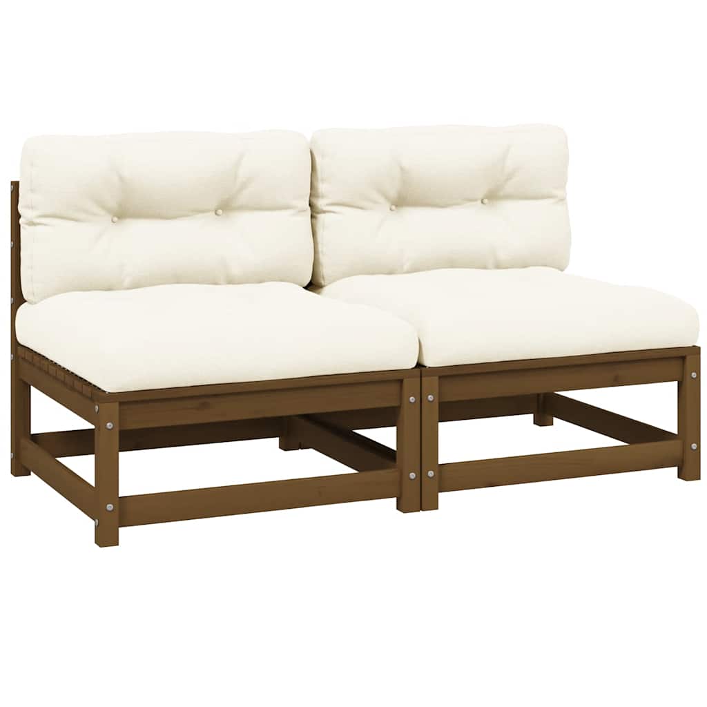 Garten-Mittelsofas mit Creme Kissen 2 Stk. Massivholz Kiefer