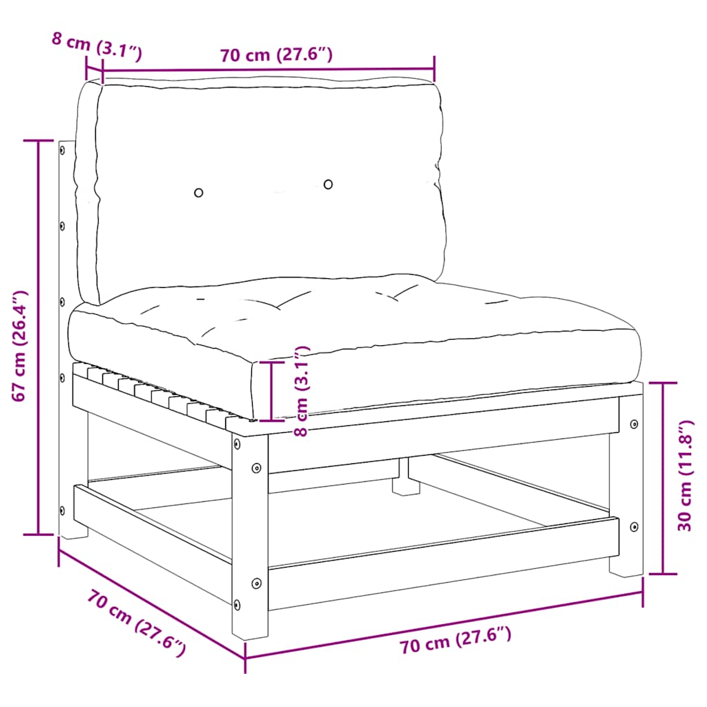 Garten-Mittelsofas mit Creme Kissen 2 Stk. Massivholz Kiefer