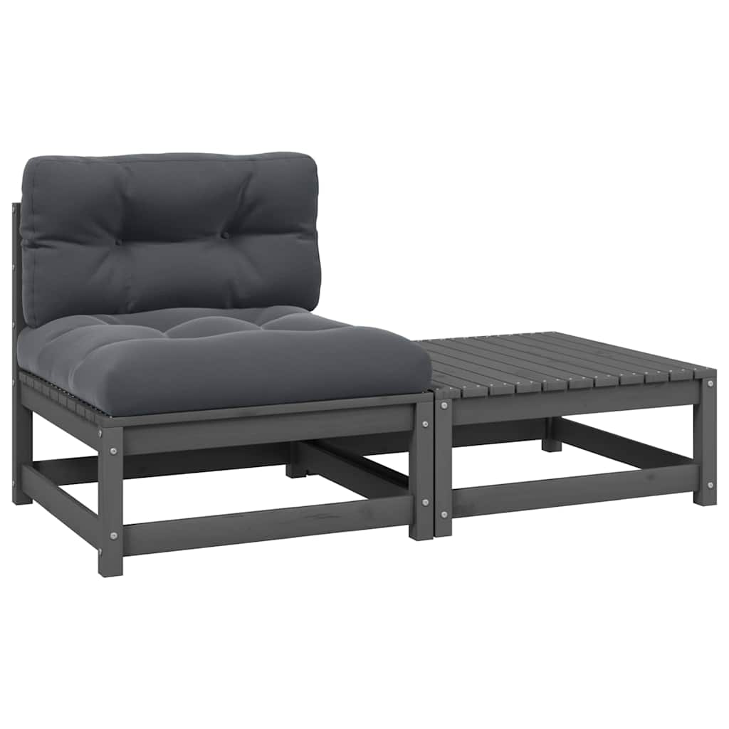 2-tlg. Garten-Lounge-Set mit Kissen Grau Kiefer Massivholz