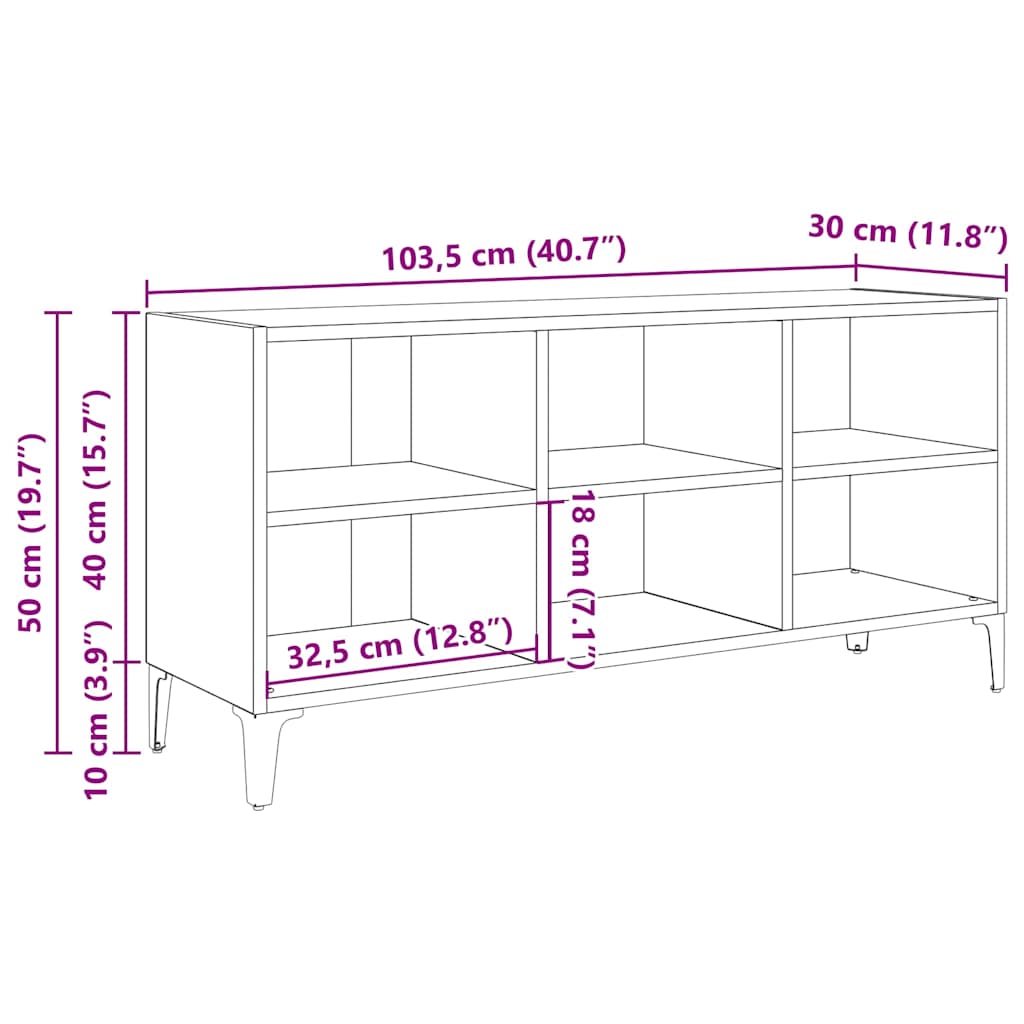 TV-Schrank mit Metallbeinen Sonoma-Eiche 103,5x30x50 cm