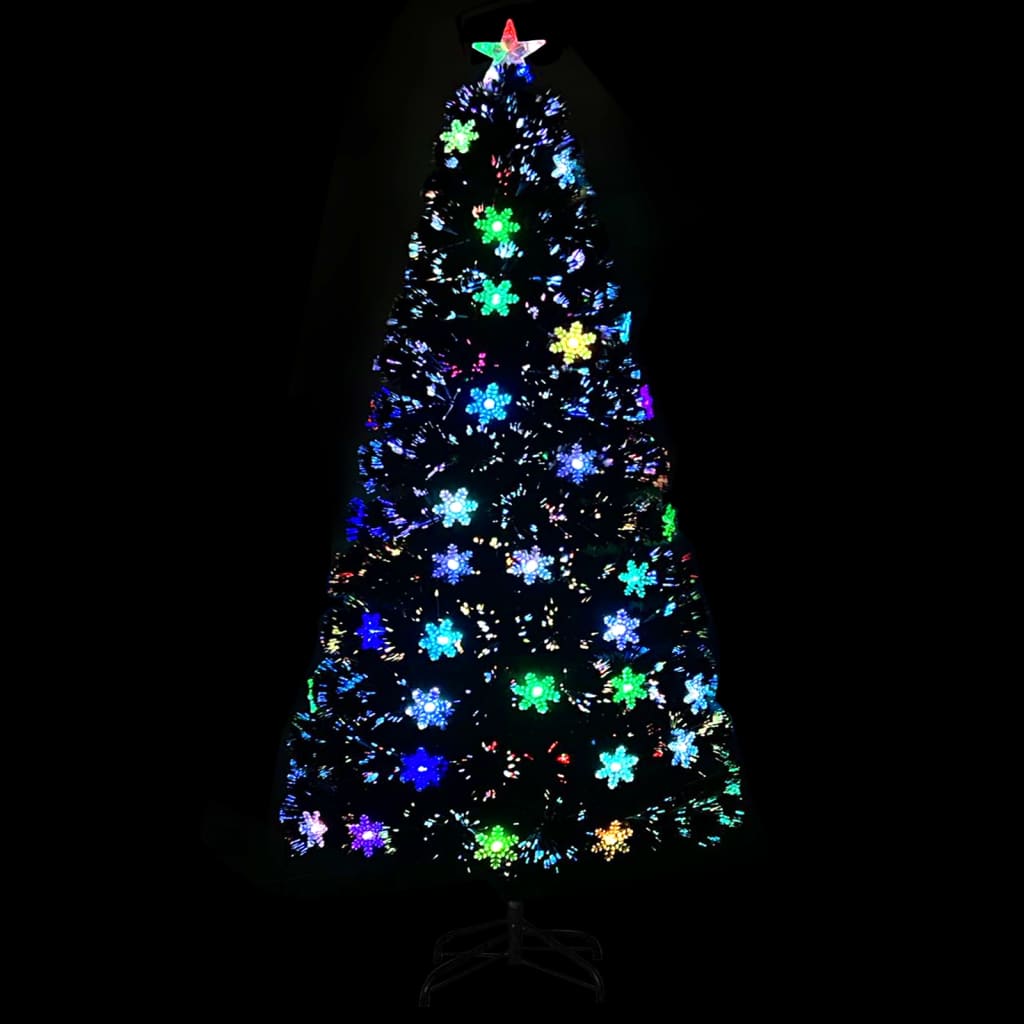Weihnachtsbaum mit LED-Schneeflocken Schwarz 120 cm Fiberoptik