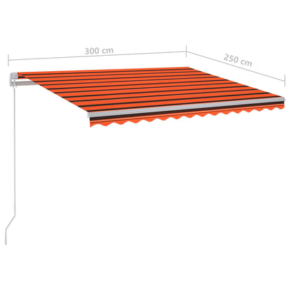 Markise Manuell Einziehbar mit LED 300x250 cm Orange und Braun
