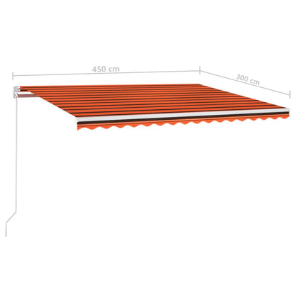 Markise Manuell Einziehbar mit LED 450x300 cm Orange und Braun
