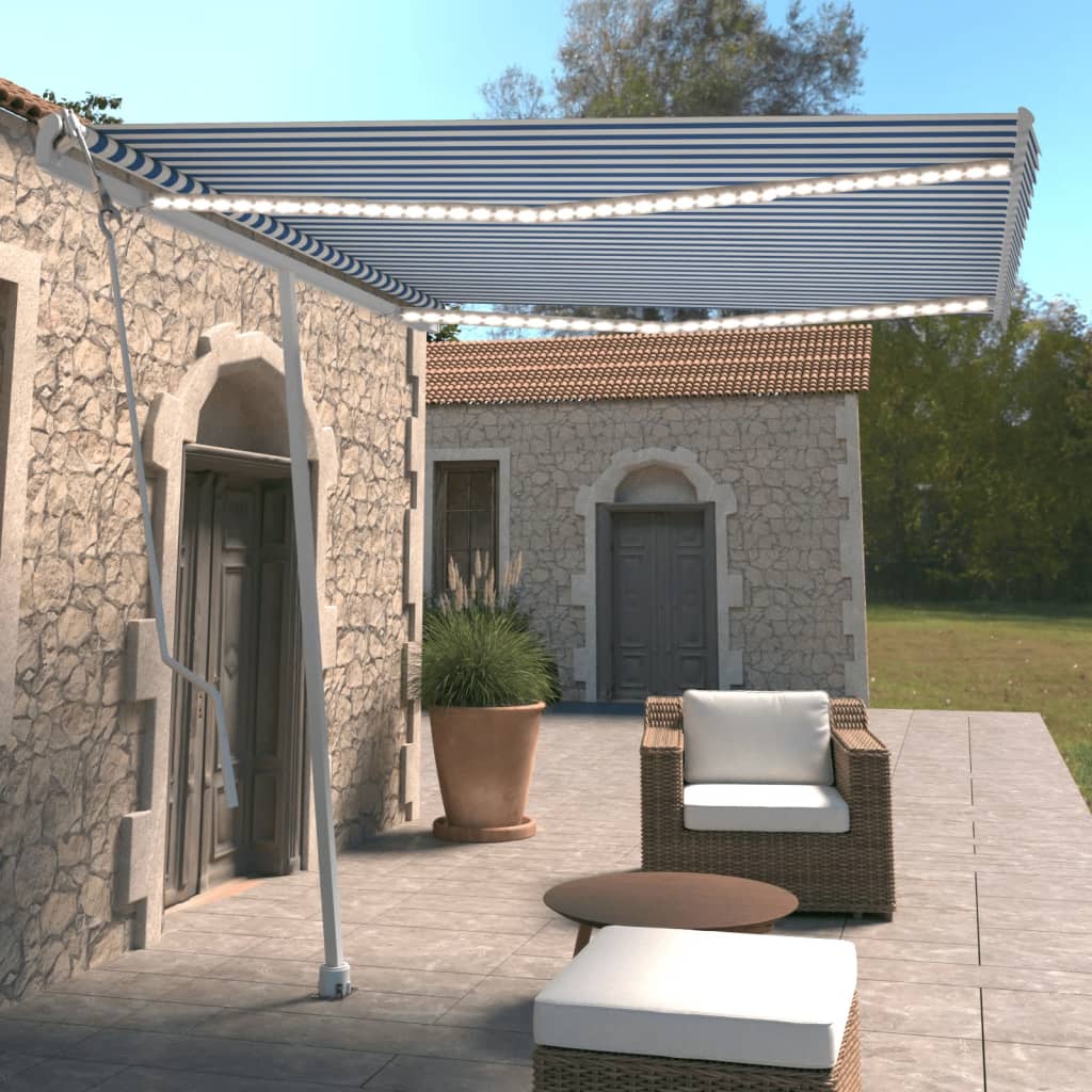 Markise Automatisch mit LED & Windsensor 300x250 cm Blau Weiß