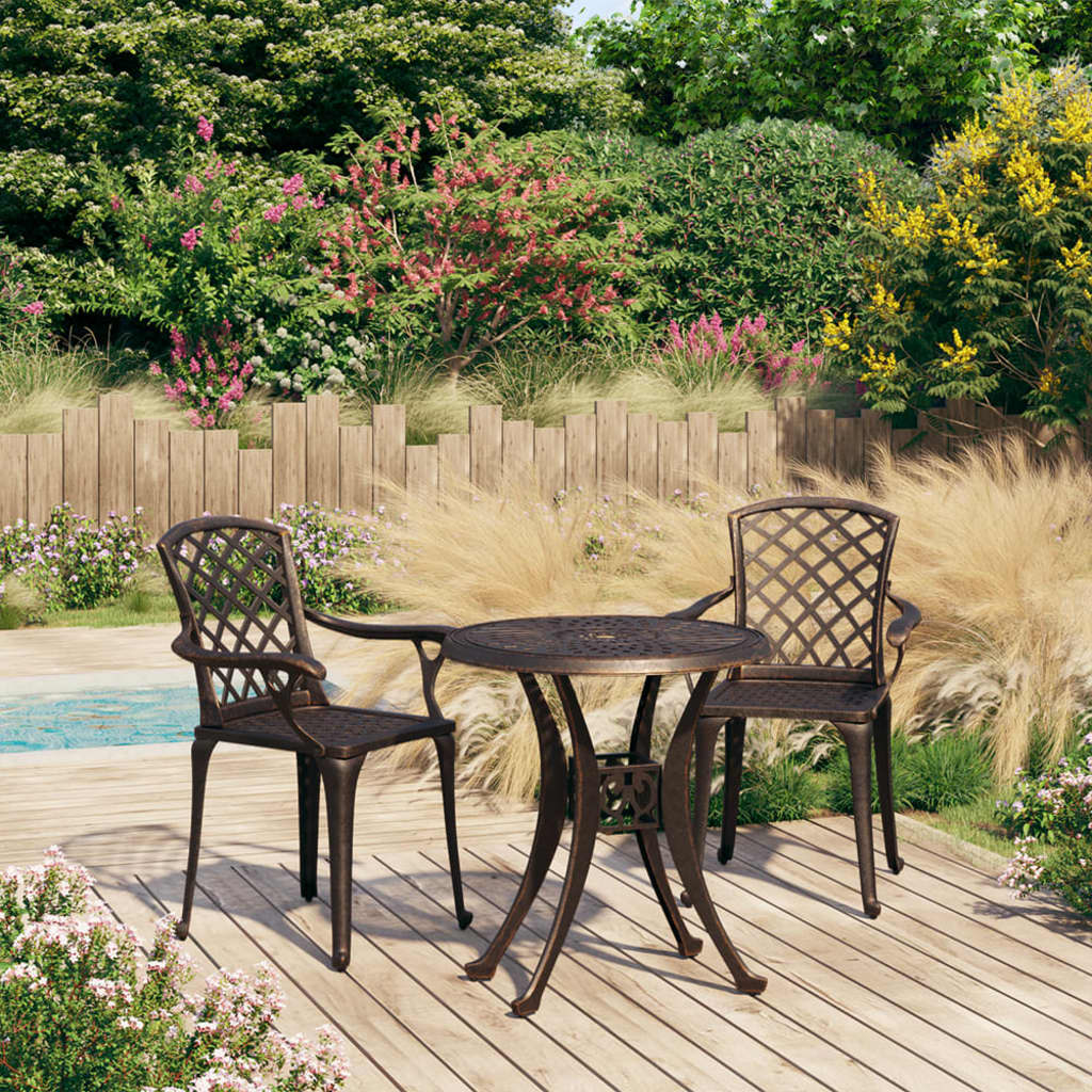 3-tlg. Bistro-Set Aluminiumguss Bronzen